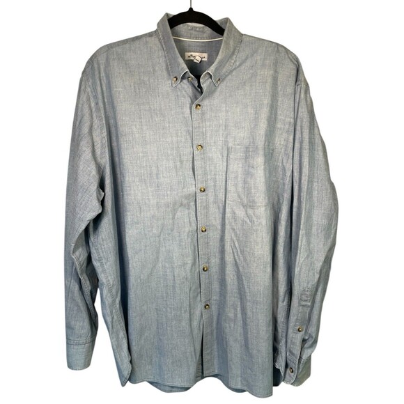 Peter Millar Blue Denim Chambray Shirt Long Sleeve Button Down Size XL‎ Distress - Picture 1 of 11